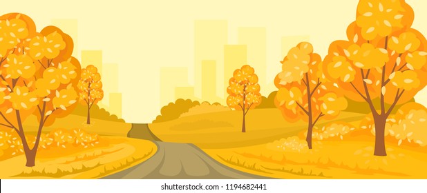 Cartoon illustration of the autumn rural landscape