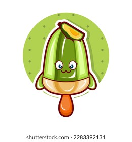 Cartoon illustration of avocado ice cream with cute face