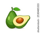 cartoon illustration of avocado slices fruits in flat design. clip art fresh fruit avocado isolated white background