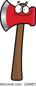 Cartoon illustration of an axe with a happy expression. 