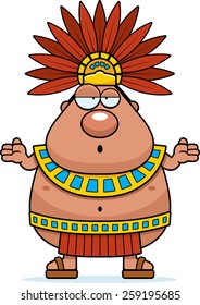 A cartoon illustration of an Aztec King looking confused.