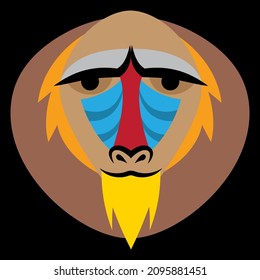 Cartoon illustration of Baboon Face with flat design style, best for icon, logo, and decoration with animal themes