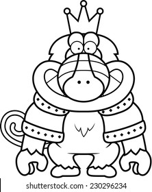 A cartoon illustration of a baboon king with a crown and robes.