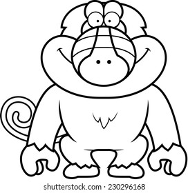 A cartoon illustration of a baboon smiling.