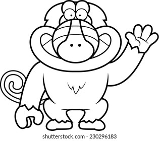A cartoon illustration of a baboon waving.