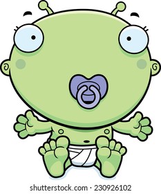 A cartoon illustration of a baby alien with a pacifier.
