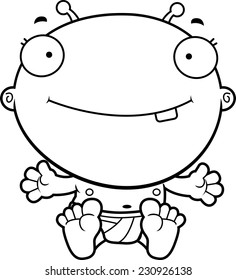 A cartoon illustration of a baby alien smiling.