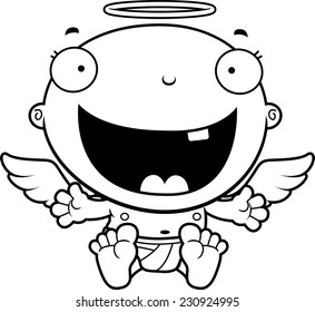 A cartoon illustration of a baby angel looking happy.