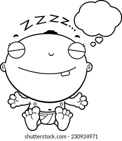 A cartoon illustration of a baby boy dreaming.