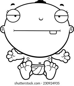 A cartoon illustration of a baby boy looking bored.