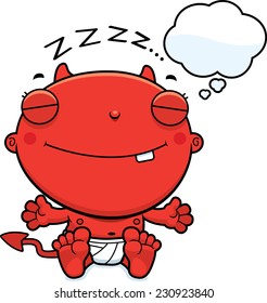 A cartoon illustration of a baby devil dreaming.