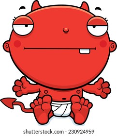 A cartoon illustration of a baby devil looking bored.