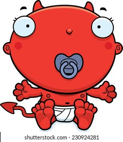 A cartoon illustration of a baby devil with a pacifier.