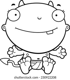 A cartoon illustration of a baby devil smiling.