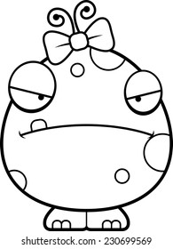 A cartoon illustration of a baby girl monster looking mad.