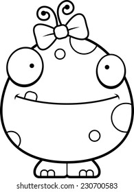 A cartoon illustration of a baby girl monster looking happy.