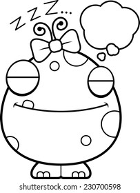A cartoon illustration of a baby girl monster dreaming.