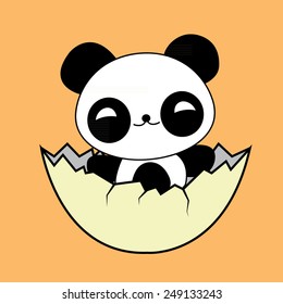 A cartoon illustration of a baby panda hatching from an egg.