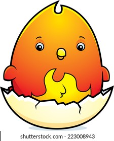 A cartoon illustration of a baby phoenix hatching from an egg.