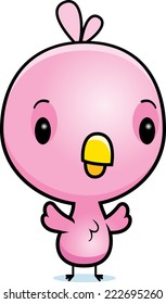 A cartoon illustration of a baby pink bird standing.