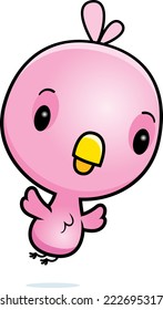 A cartoon illustration of a baby pink bird flying.