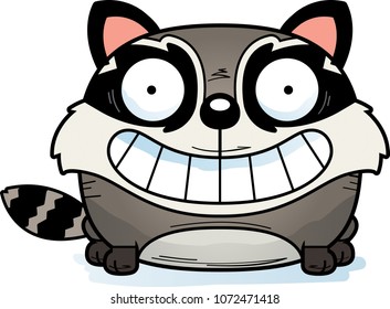 A cartoon illustration of a baby raccoon with a happy expression.