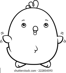 A cartoon illustration of a baby rooster flying.