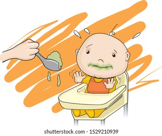 cartoon illustration of a baby that does not like food