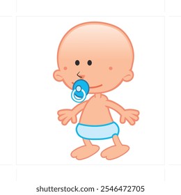 cartoon illustration of a baby wearing a diaper and pacifier