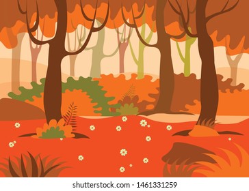Cartoon illustration background of colorful forest in autumn