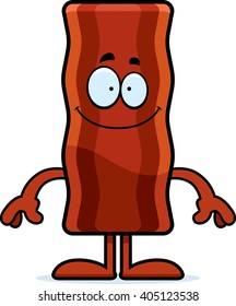 A cartoon illustration of a bacon strip looking happy.