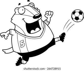 A cartoon illustration of a badger kicking a soccer ball.