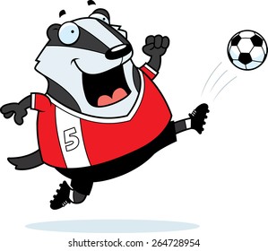 A cartoon illustration of a badger kicking a soccer ball.