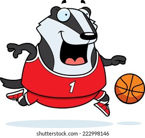 A cartoon illustration of a badger playing basketball.