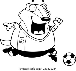 A cartoon illustration of a badger playing soccer.