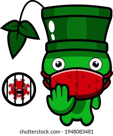 cartoon illustration of a bamboo mascot character wearing an anti-virus mask