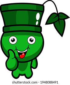 cartoon illustration of bamboo stick character mascot with nice thumbs up