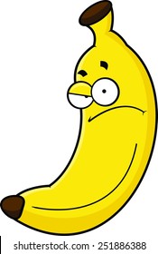 Cartoon illustration of a banana with a grumpy expression. 