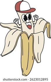 Cartoon illustration of a banana with red hat