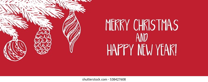 Cartoon illustration banner for holiday theme on winter background. Greeting card for Merry Christmas and Happy New Year. Vector illustration