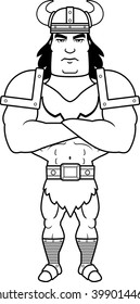 A cartoon illustration of a barbarian man with arms crossed.