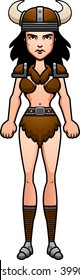 A cartoon illustration of a barbarian woman standing.
