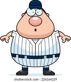 A cartoon illustration of a baseball player looking surprised.