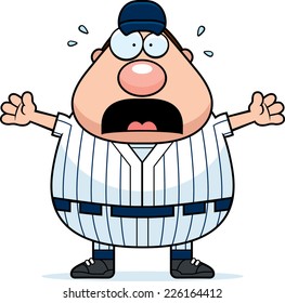 A cartoon illustration of a baseball player looking scared.