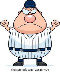 A cartoon illustration of a baseball player looking angry.
