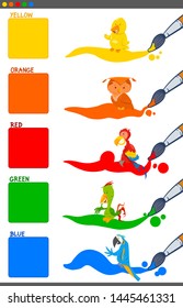 Cartoon Illustration of Basic Colors with Funny Birds Animal Characters Educational Set for Preschool Children
