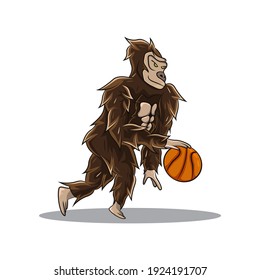 cartoon illustration of a basketball gorilla