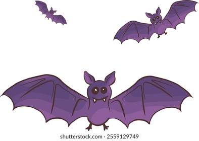 Cartoon illustration of bats flying, featuring cute expressions and spread wings.