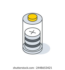 A cartoon illustration of a battery with a cross symbol on it