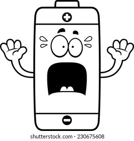 A cartoon illustration of a battery looking scared.